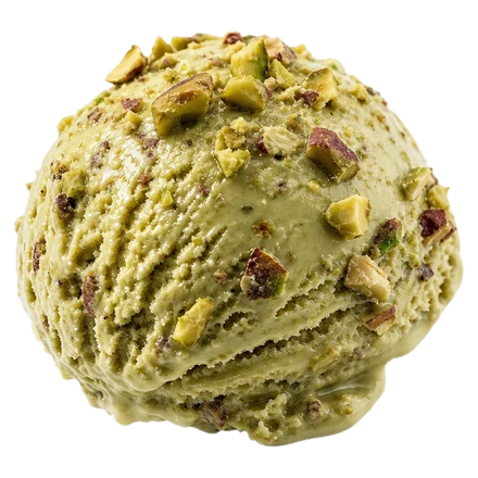 A scoop of sage-olive pistachio gelato scattered with crushed nuts.