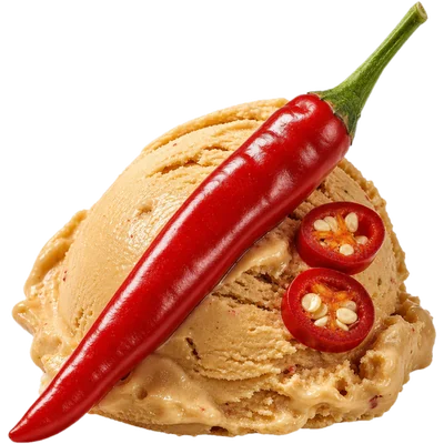 A red chilli with two cross-section slices.