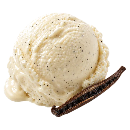 A scoop of off-white vanilla gelato with visible seed specks.