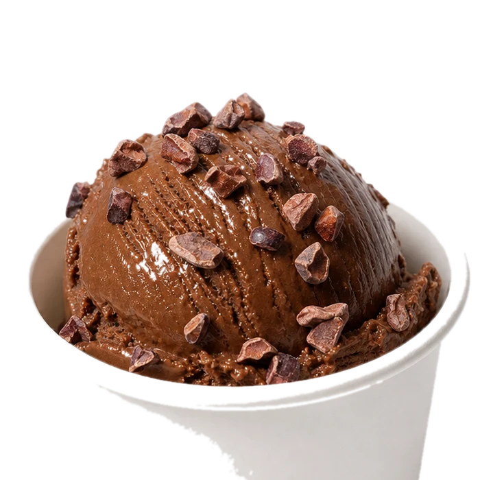 A scoop of dark coffee gelato with a fine roasted grain.