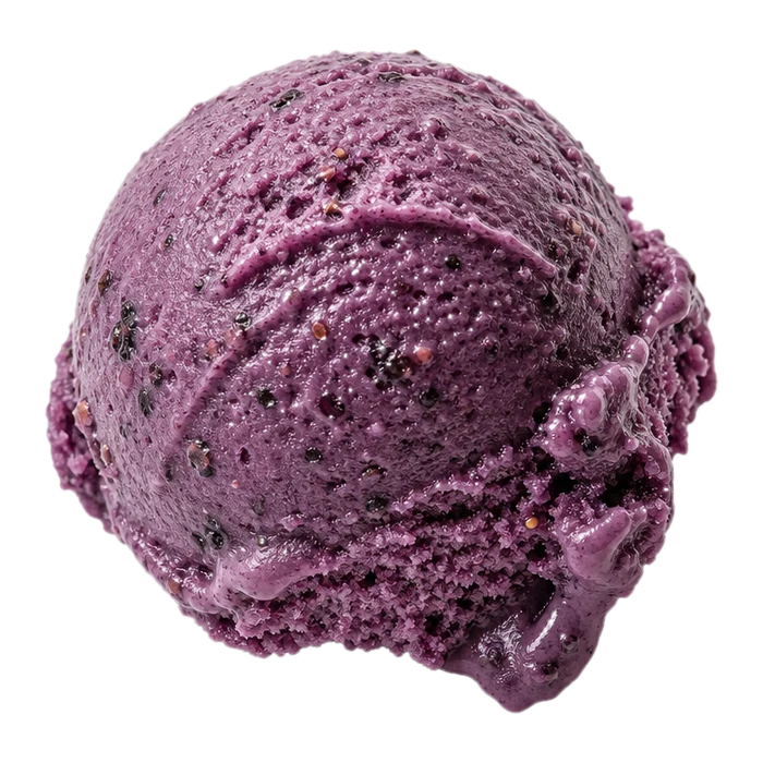 A scoop of deep violet fig gelato with dark seed flecks.